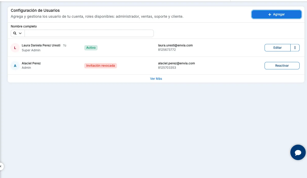 Lista Configuración de Usuarios