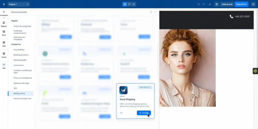 Ficha de Envia Shipping en Selling online con el botón Instalar