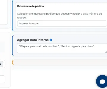Referencia de pedido y Agregar nota Interna