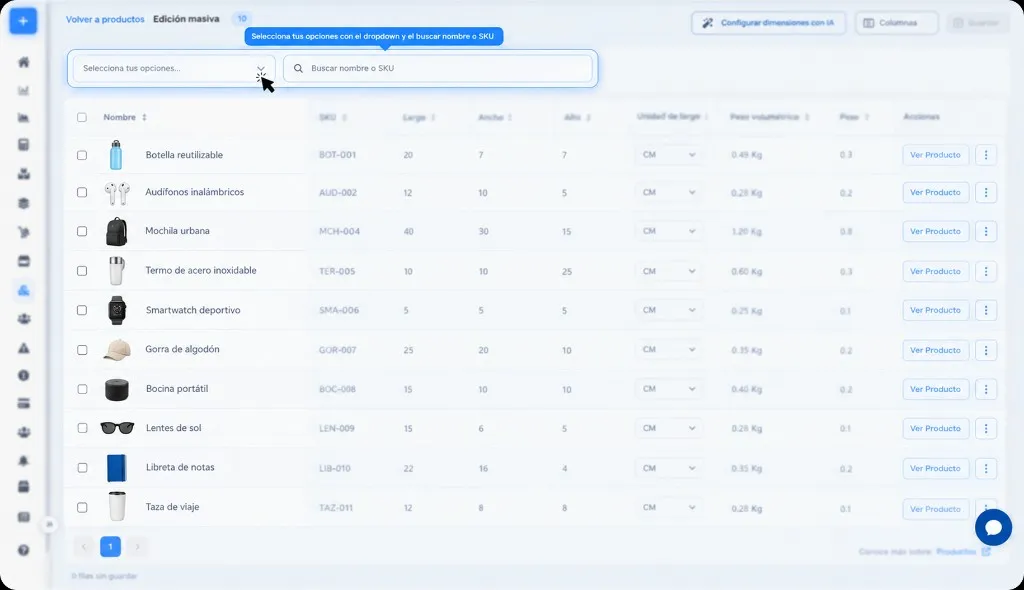 Select your options and Search name or SKU in the Bulk edit table
