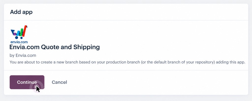 Add app window to continue the deploy on Odoo.sh