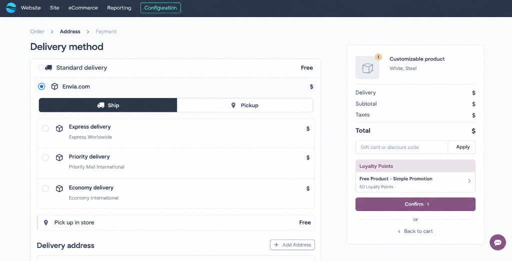 Store checkout with Envia.com, Ship, and Pickup