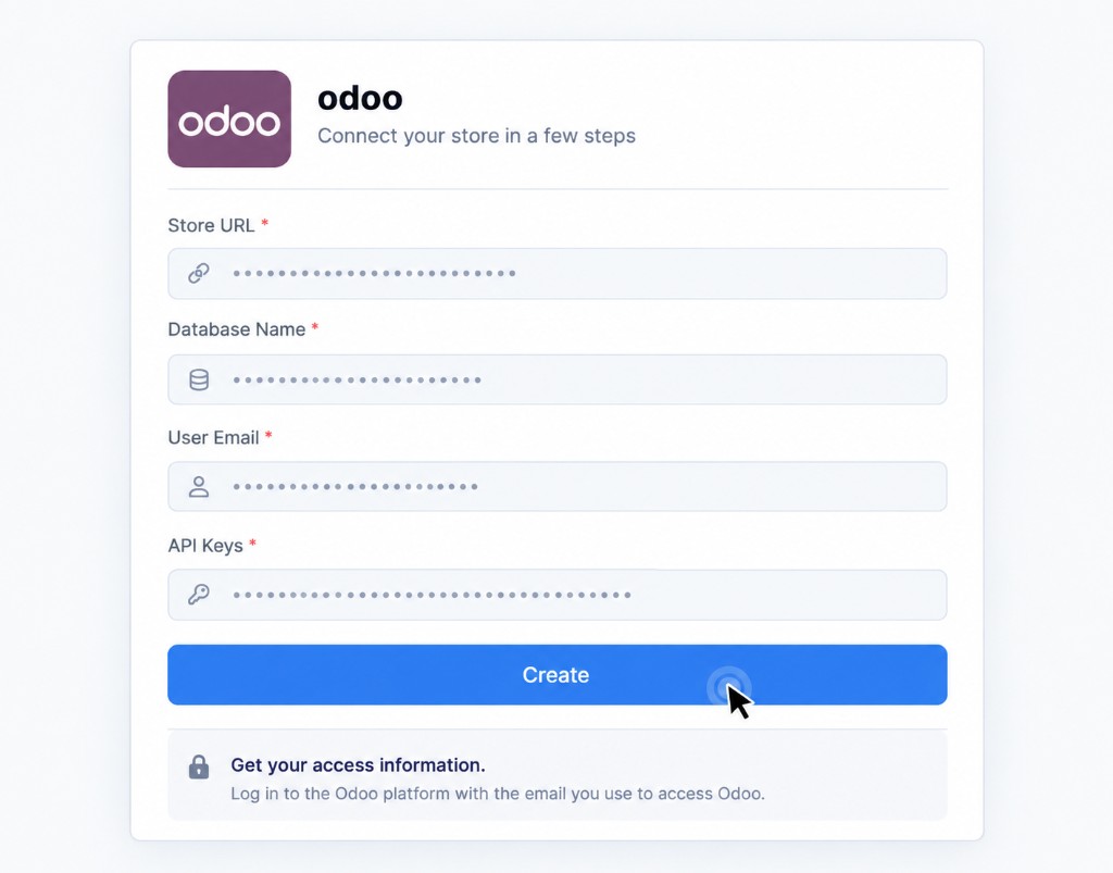 Envia form with the Odoo keys already filled in