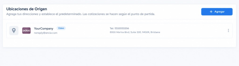 Origin locations in Envia with the Odoo warehouse