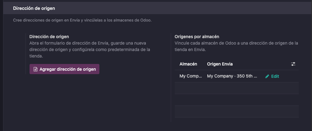 Origin address: add origin and link warehouse