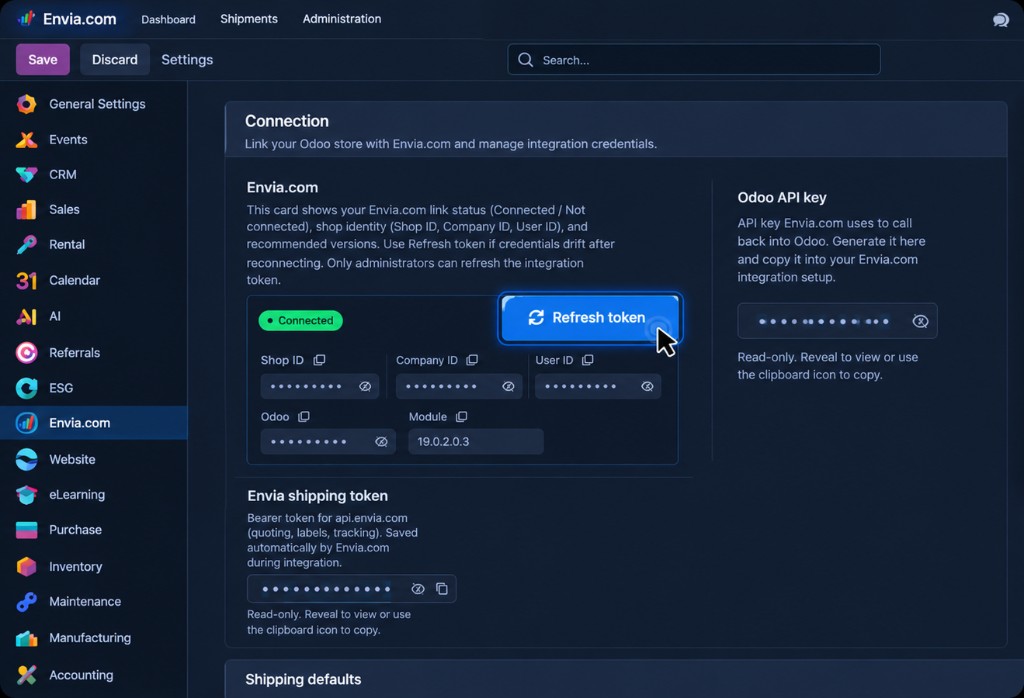 Connection screen in Odoo with Refresh token