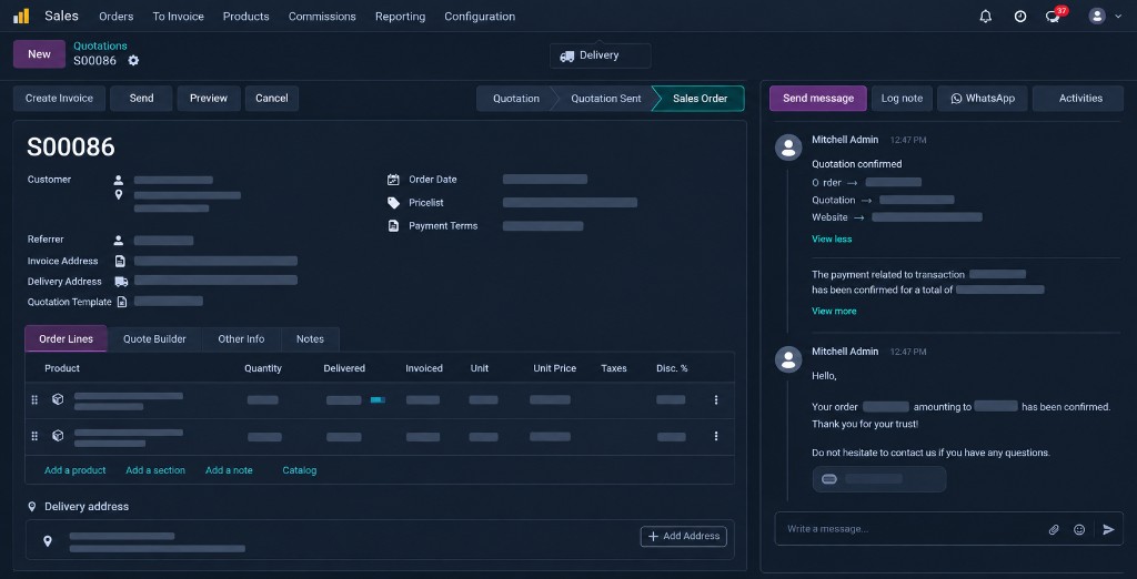 Sales order in Odoo after the purchase