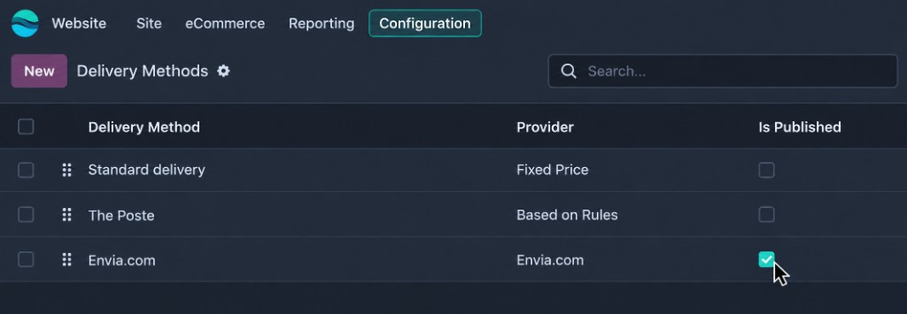Delivery methods list with Envia.com published